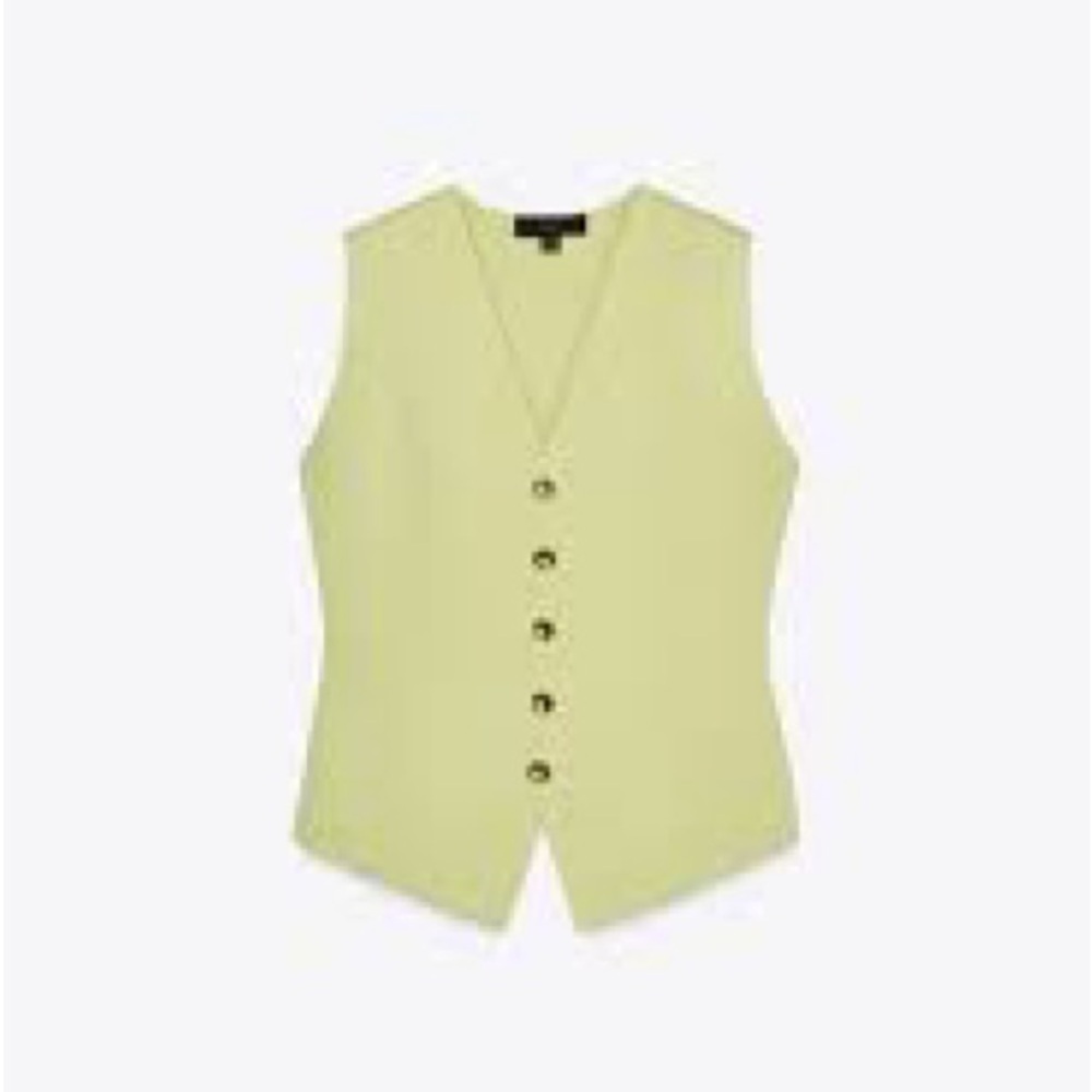 Zara premium label knitwear vest medium light green gold buttons